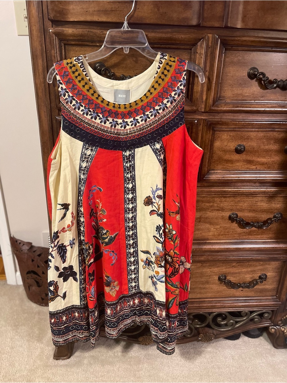 Maeve Red & Cream Floral Embroidered Sleeveless Mini Dress